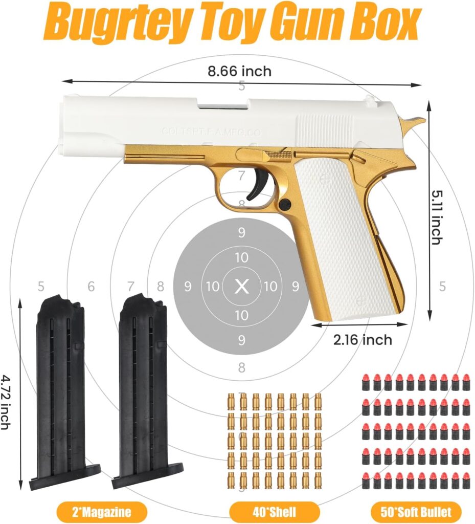 Bugrtey Soft Bullet Toy Gun - Guns Blaster with Shell Ejecting-DurableIdeal Toy Gun Gift Box for Christmas Birthday for Boys Girls Adults Age 3+