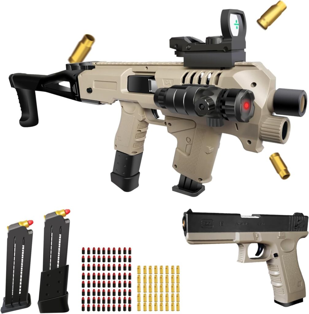 Bugrtey Soft Bullet Two Modes Toy Gun Blaster-Realistic with Shell Ejecting DesignSightInfrared Scope-Cheap with 2 Clips80 Foam Bullets-Gifts for Boys Girls Adults Age 8+