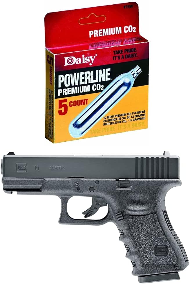 Daisy Unisex Adult 5 Count 12 gm cylinders CO2 Cartridges, Silver, Pack US  Glock 19 Gen3 .177 Caliber BB Gun Air Pistol