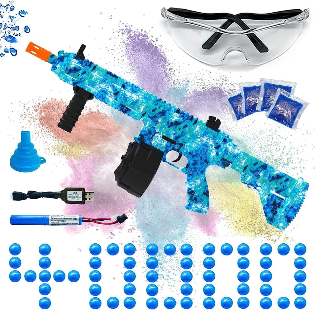 Electric Gel Ball Blaster, High Speed Automatic Splatter Ball Blaster with 40000+ Water Beads and Goggles, JIFTOK Rechargeable Splatter Ball Toys for Outdoor Activities Shooting Game Party Favors-Blue