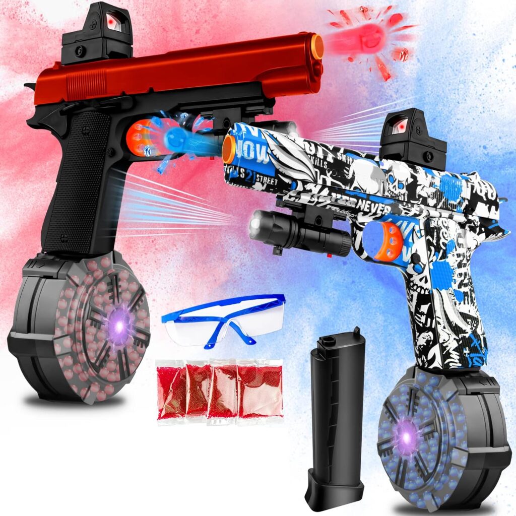 JM-X2 Gel Splatter Blaster Pistol for Orbeez with Drum and Sight, Manual and Automatic Burst Dual Mode, Gel Ball Blaster with 60000 Gel Balls and Goggles for Shooting Team Game, Ages 12+ (2 Pack)