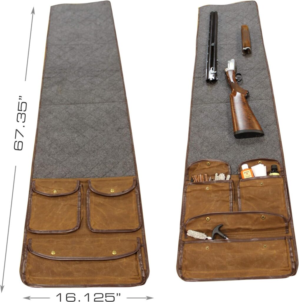 Rush Creek Creations Portable Gun Cleaning Mat with Waxed Canvas, Handle, and Pockets, Weather-Resistant Gun Cleaning and Shooting Mat, Brown