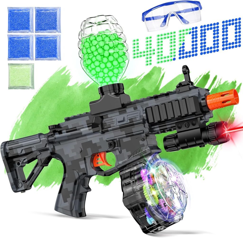 Voswuen Gel Ball Blaster, Glow in The Dark Electric Splat Gun 416 with Transparent Structure and LED Lights, FPS 190+ Splater Ball Blaster for Outdoor Team Shooting Games, Over 12+